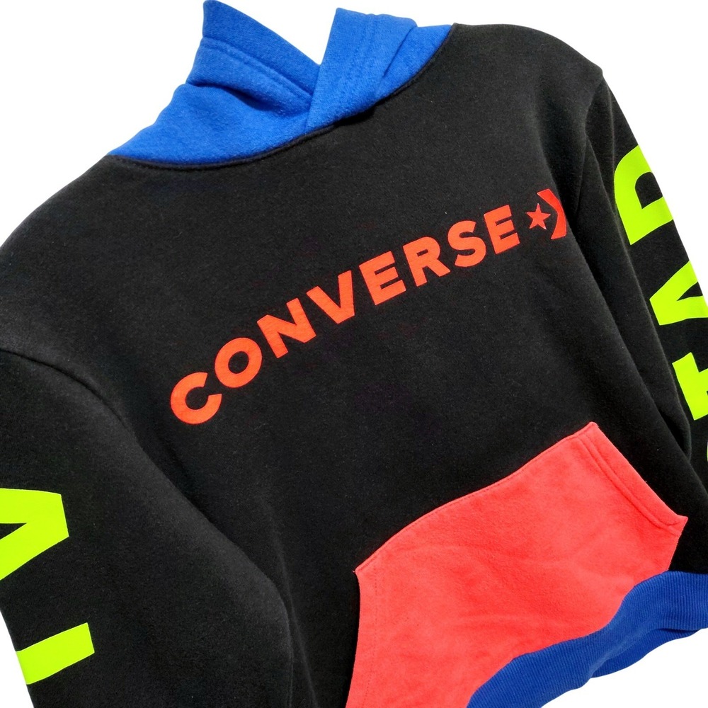 Converse All Star Hoodie Kids Medium Black Neon‎ Logo Pullover Sweatshirt 10-12
